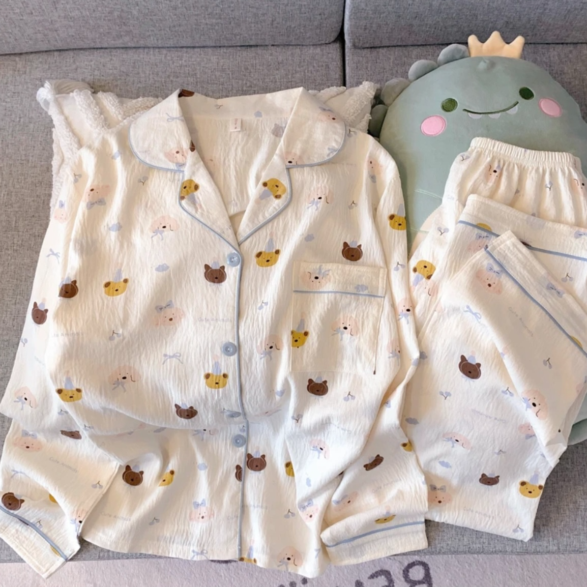 300斤加宽加大码睡衣女春秋季薄款云朵棉长袖胖mm宽松家居服套装