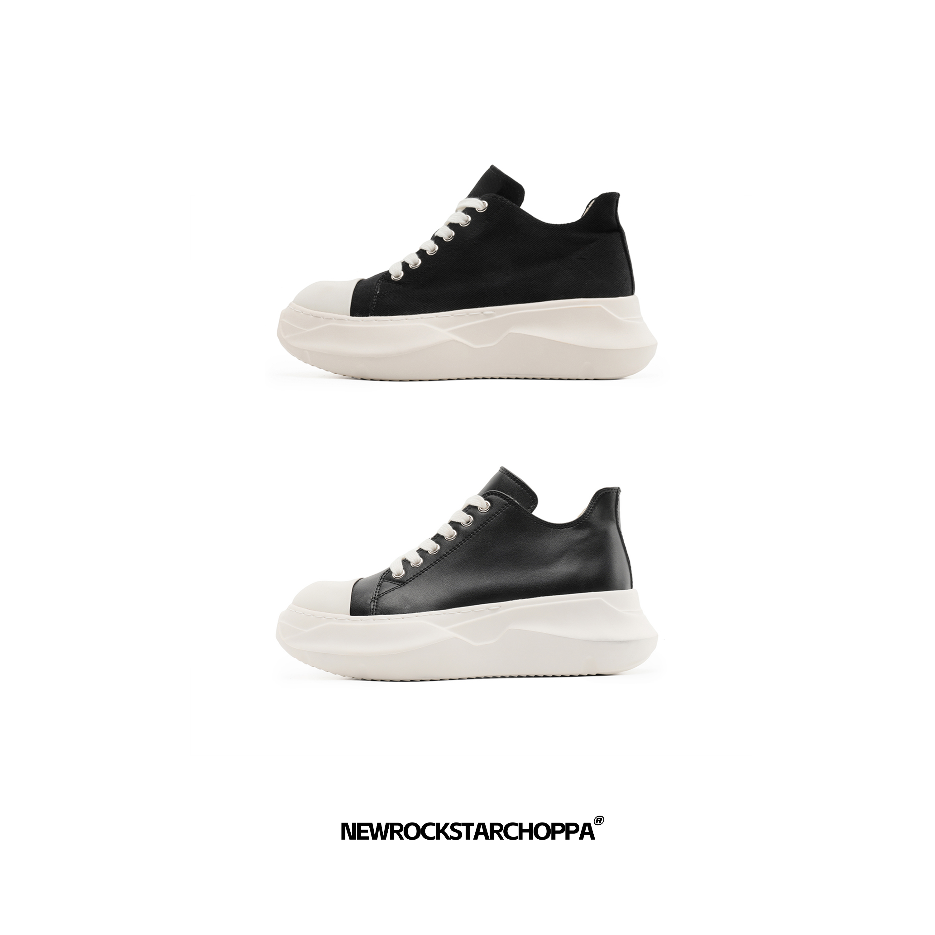 NewRockStarChoppa新款小众日系简约帆布鞋 厚底增高时尚潮流板鞋