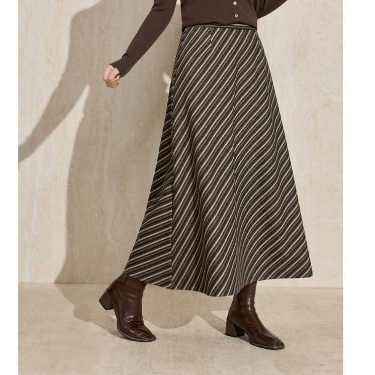 蓝语大码女装复古百搭斜条纹半身裙2025秋冬新款高腰显瘦A字长裙