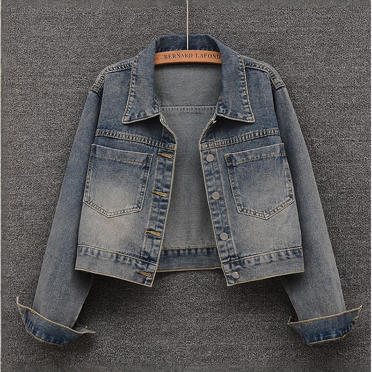 8966美式复古短款牛仔外套女春秋季小个子简约休闲款长袖百搭夹克