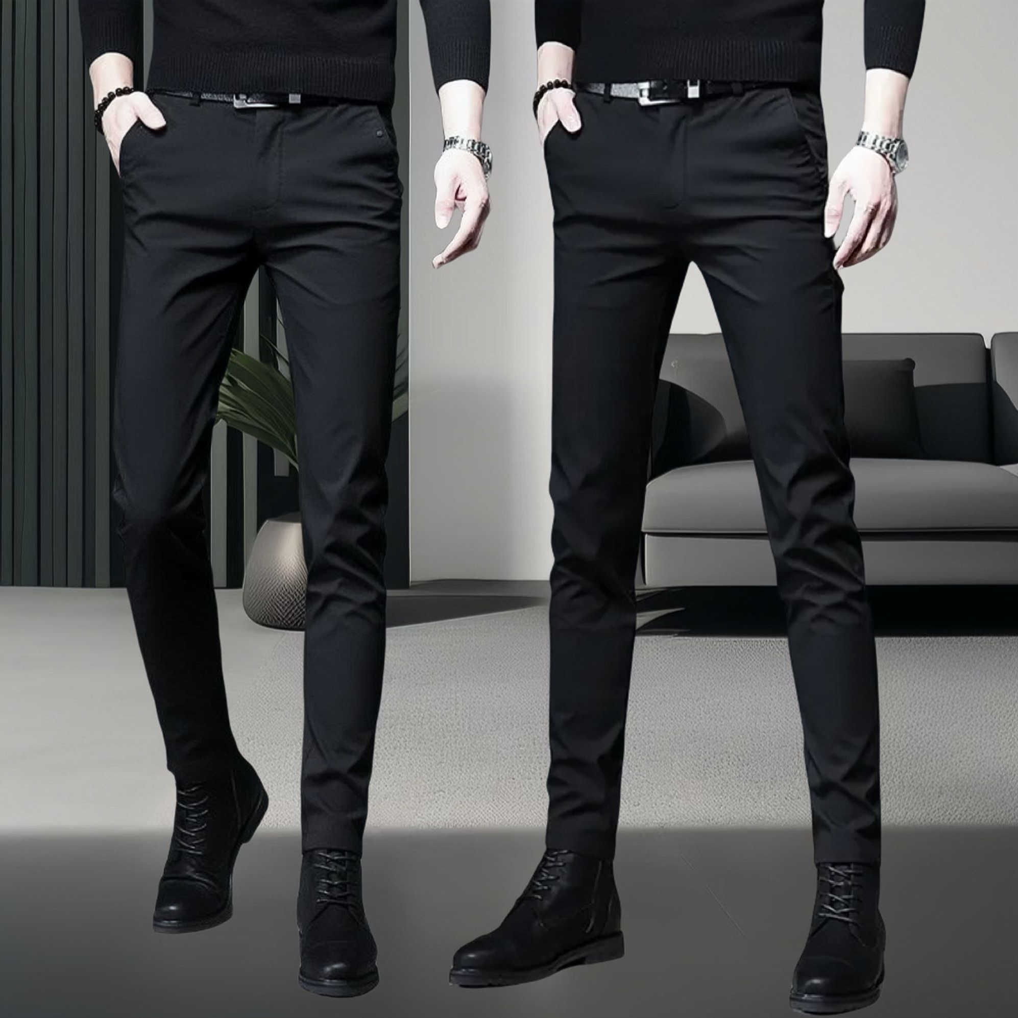 男士休闲裤秋冬季款韩版潮流舒适加绒加厚修身小脚九分裤商务长裤