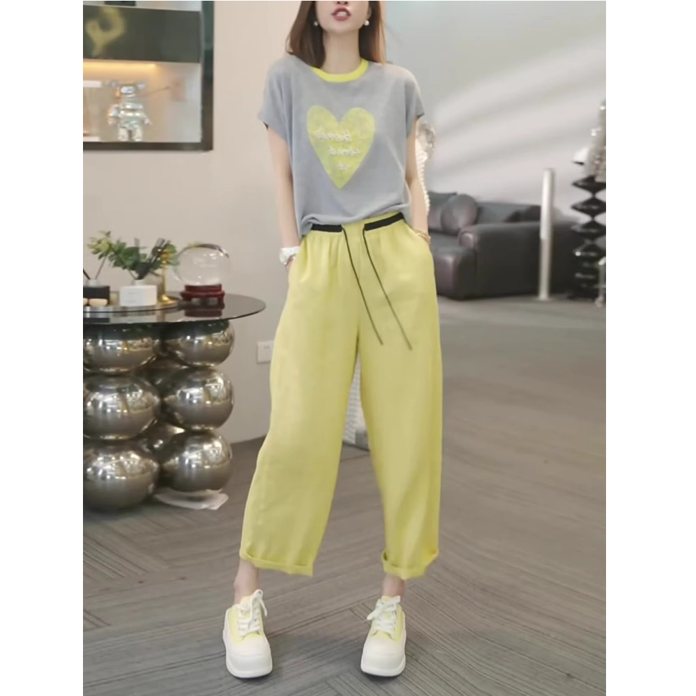 夏季休闲运动套装女2025新款洋气时尚宽松短袖阔腿裤两件套潮