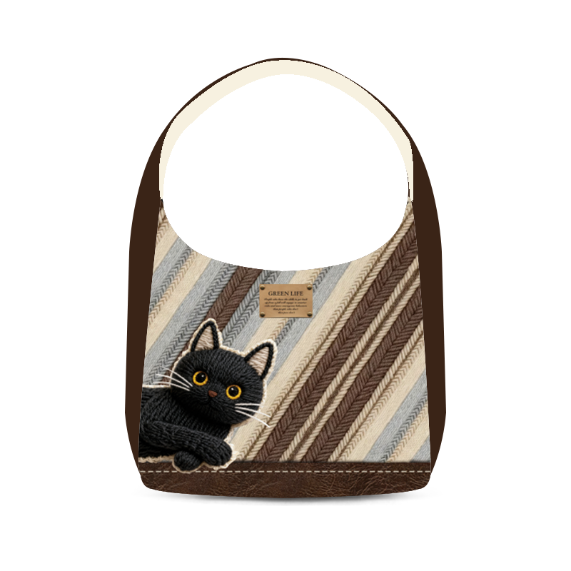 设计师原创斜纹毛线黑煤球加侧单肩包手提印花休闲百搭秋冬女包新