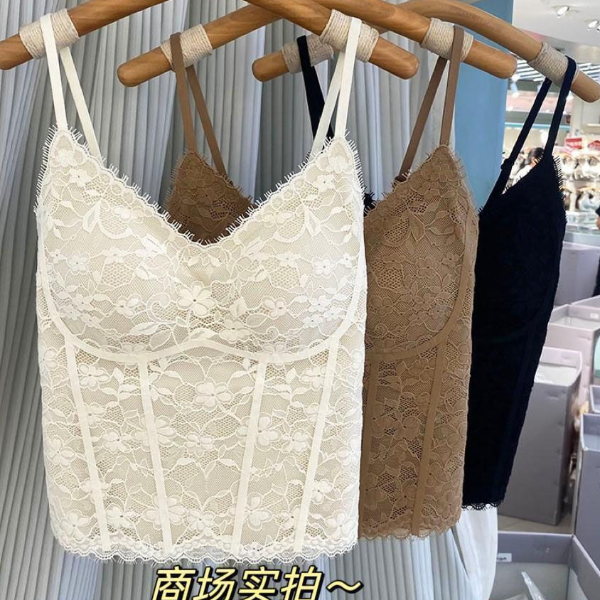 法式复古蕾丝吊带背心女2025新款带胸垫鱼骨修身内搭早秋外穿打底