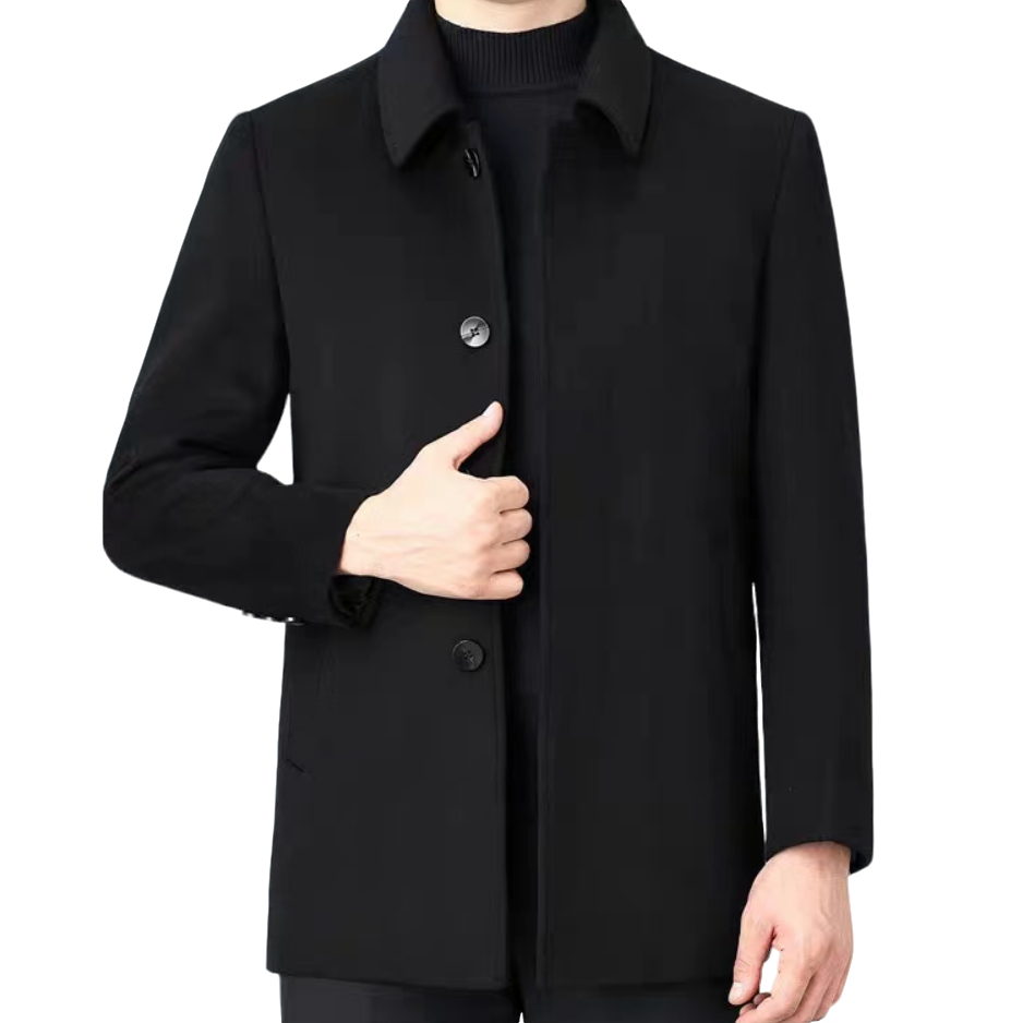 断码特惠【绵羊毛+鸭绒全内胆】短款羊毛大衣男士翻领商务休闲外套