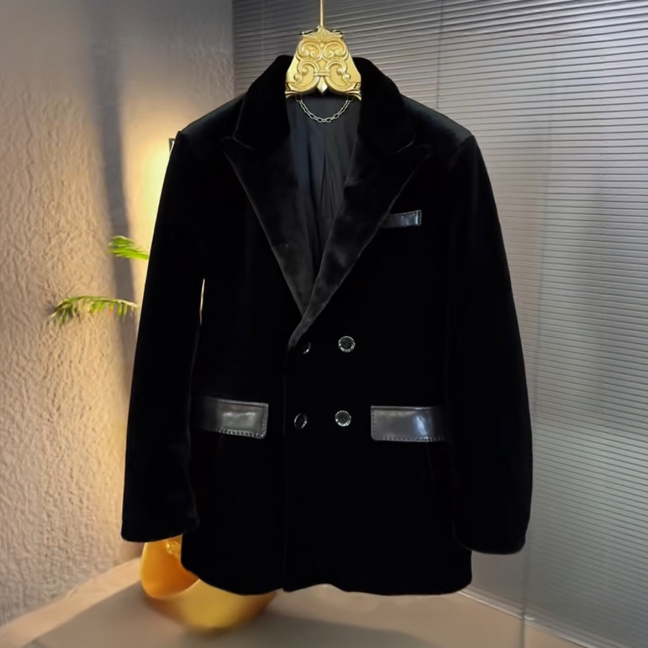 88905秋冬季高奢款男士保暖毛绒绅士风双排扣一手长西服外套