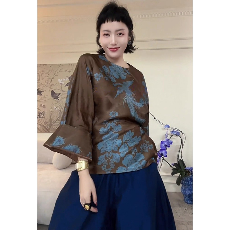 2025秋季新款高级感休闲百搭宽松圆领衬衫时尚高腰纯色阔腿裤套装