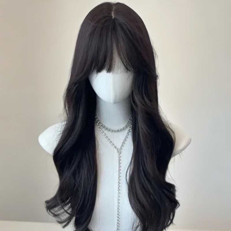 齐刘海黑茶大波浪 自然减龄