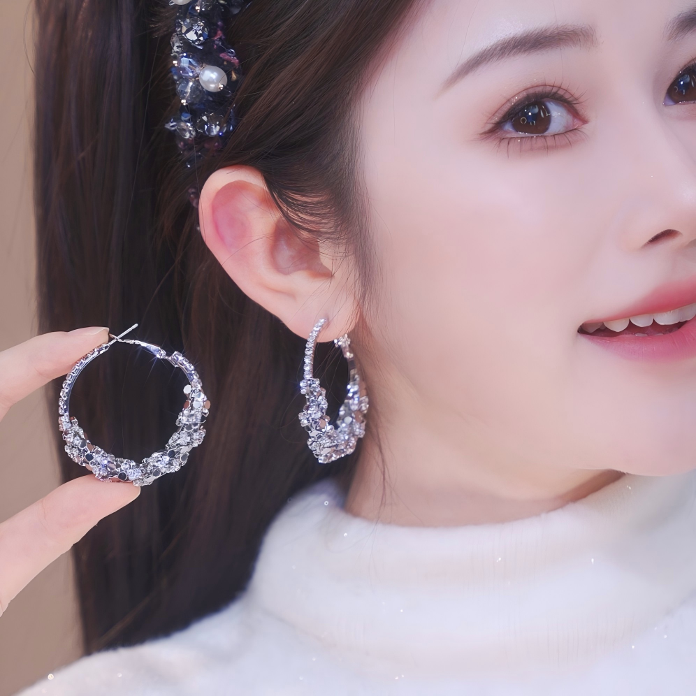 铜合金耳饰 【碎钻耳圈】冬季新款百搭显脸小耳饰碎钻耳圈耳环3336