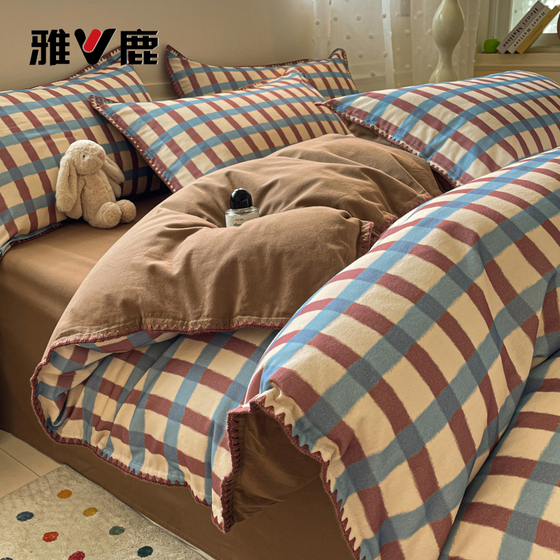 全棉磨毛床上四件套纯棉床单被套三件套学生宿舍棉被罩加厚褥子套