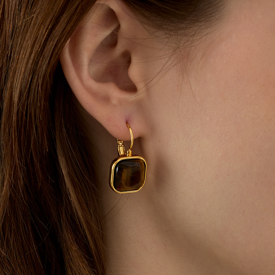 合金耳饰 法式虎眼石耳环女轻奢小众高级感耳钉复古美拉德色耳饰