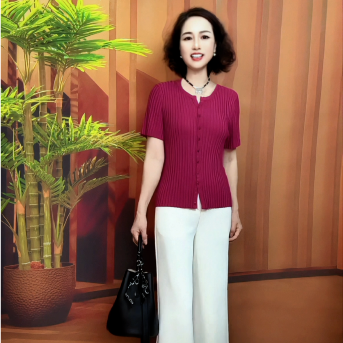 【莲姐专属】夏季天丝亚麻针织短袖开衫女短款v领针织小衫显瘦上衣