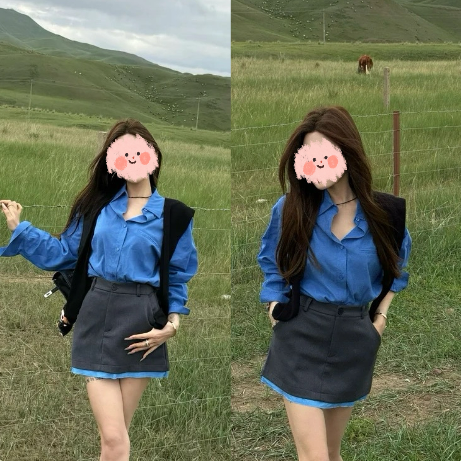 2025早秋新款时尚洋气韩系百搭通勤衬衣披肩高腰西装半裙三件套