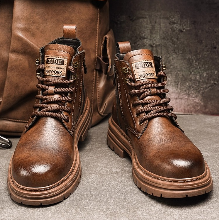 德国骆驼动感马丁靴男款高帮冬季加绒皮鞋男靴子男士秋冬百搭皮鞋
