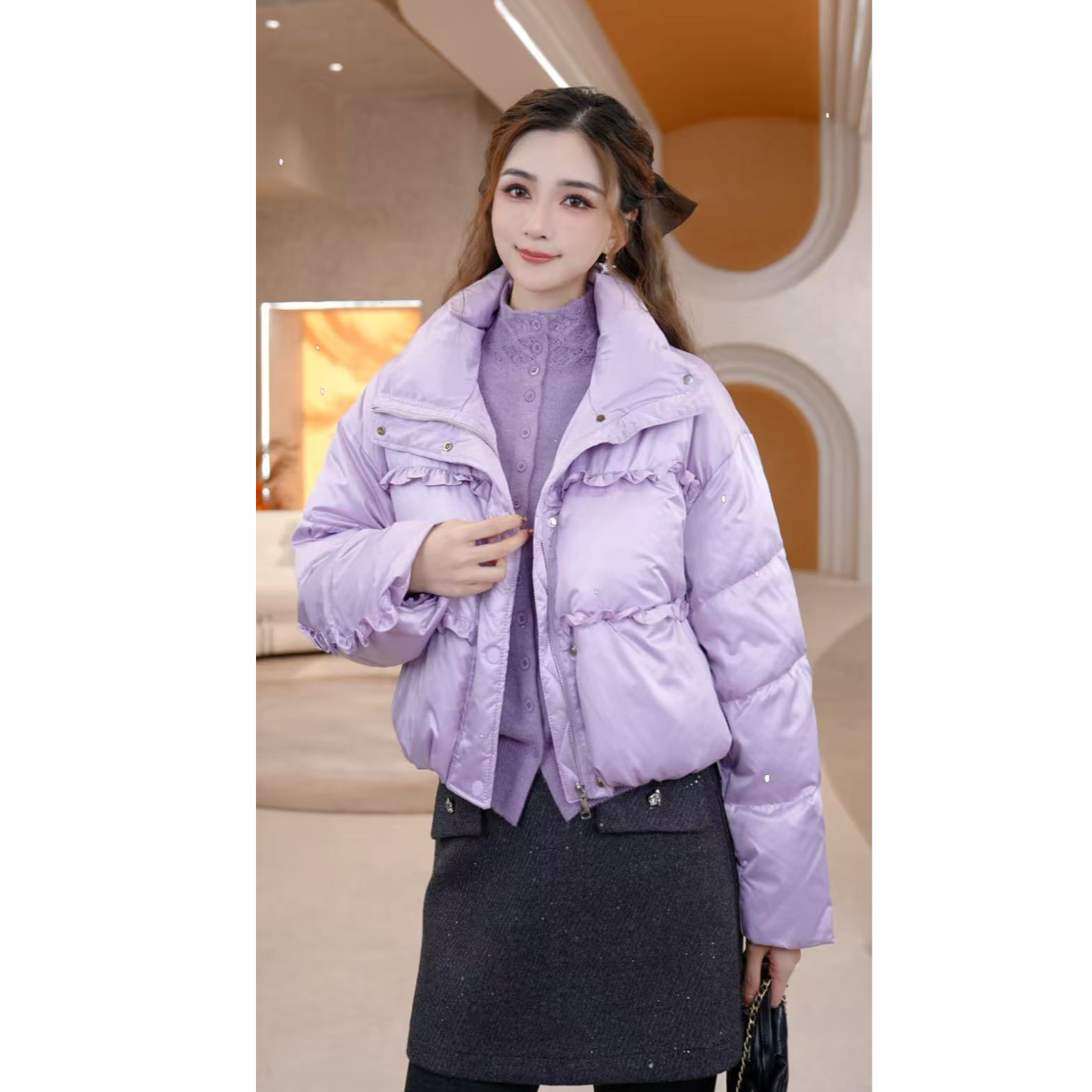 COCO BECCI【丁香少女】90白鸭花边甜美保暖羽绒外套CFLJD201136