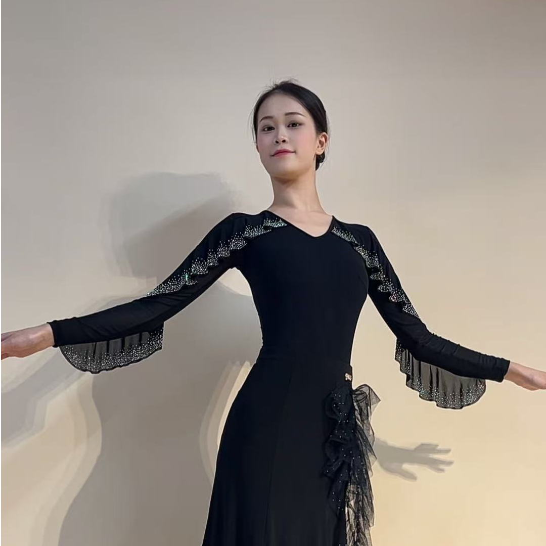 YRSS舞服♥新款墨尔本星空锦纶网纱连体棉高弹上衣