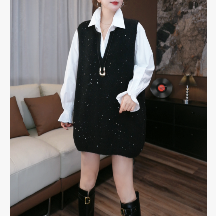 【鑫蕾】秋季新款马甲V领宽松满天星针织马甲9205