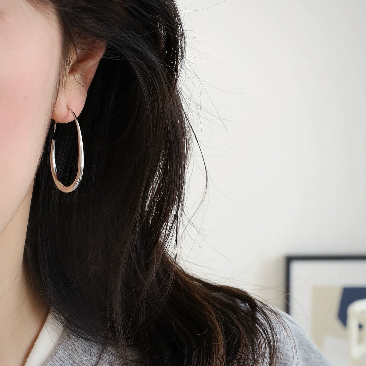 铜合金耳饰  简约水滴耳环时尚百搭ins风耳圈高级感椭圆素圈耳饰