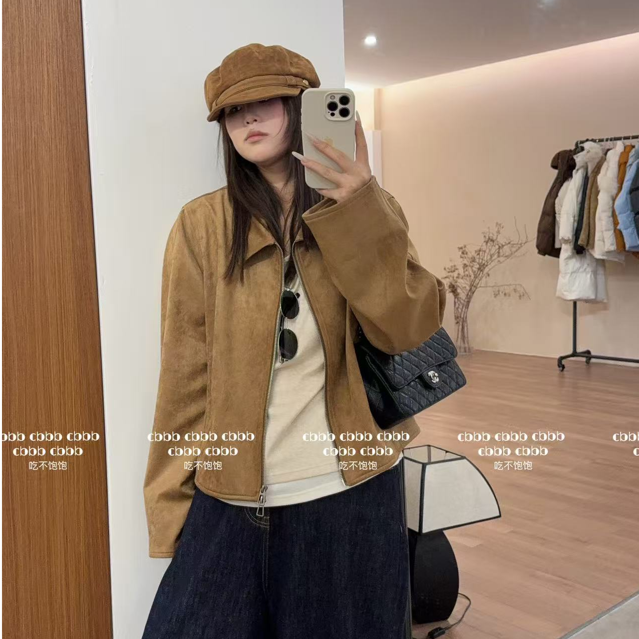 【吃不饱饱】大码 南法阳光 短款麂皮美拉德夹克高级感外套5551