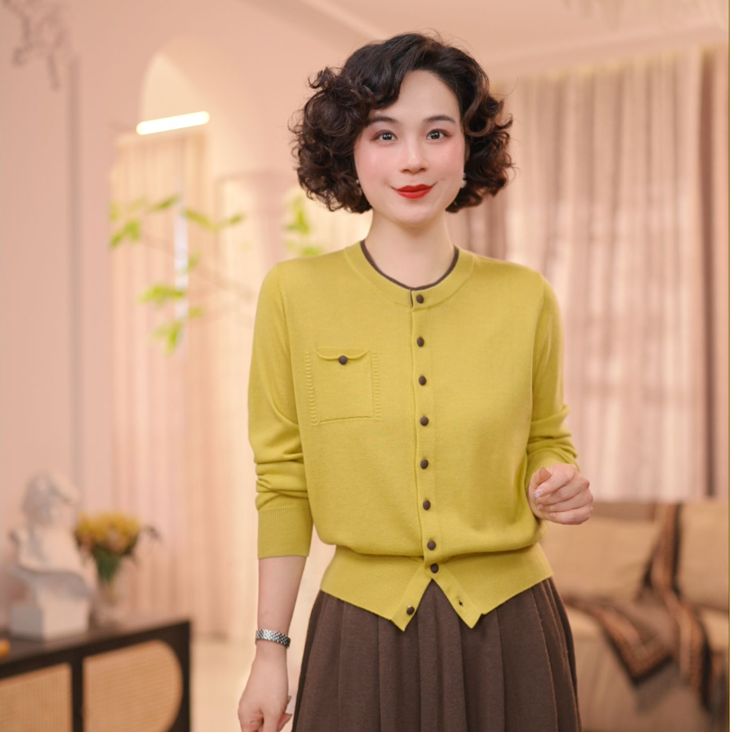 【回忆】秋冬长袖配色双领针织开衫上衣#DQ7091