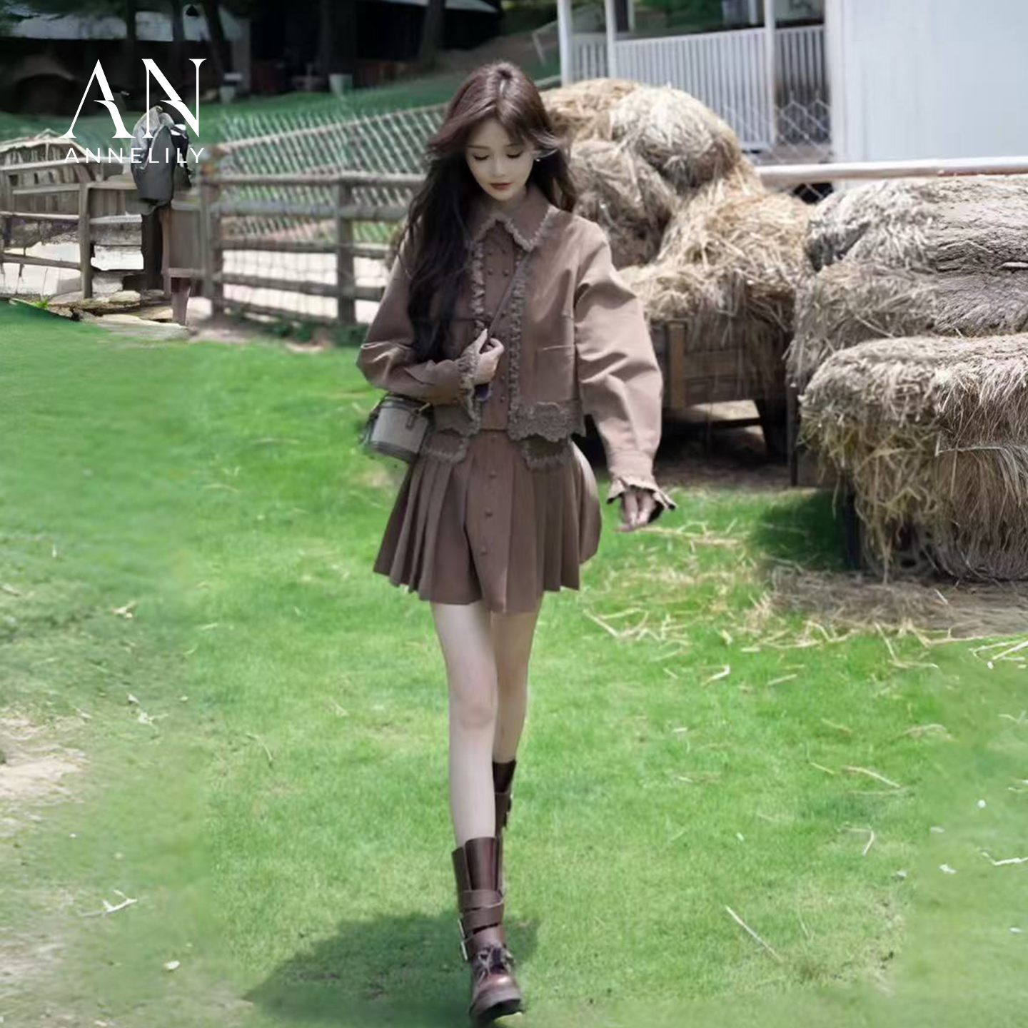 ANNELILY安琪琪【宁欢】秋季新款气质百搭重工套装AT2508036