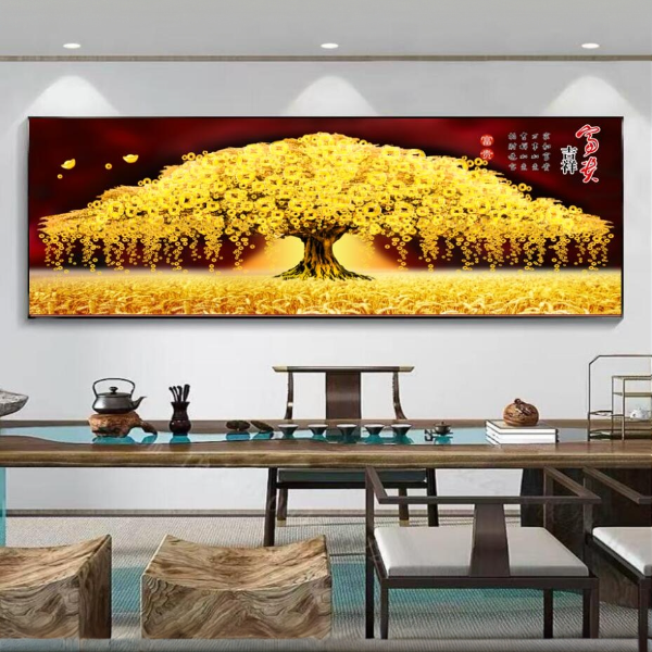 富贵吉祥墙床头客厅沙发高级感玄关背景墙挂画轻奢晶瓷装饰画镶钻