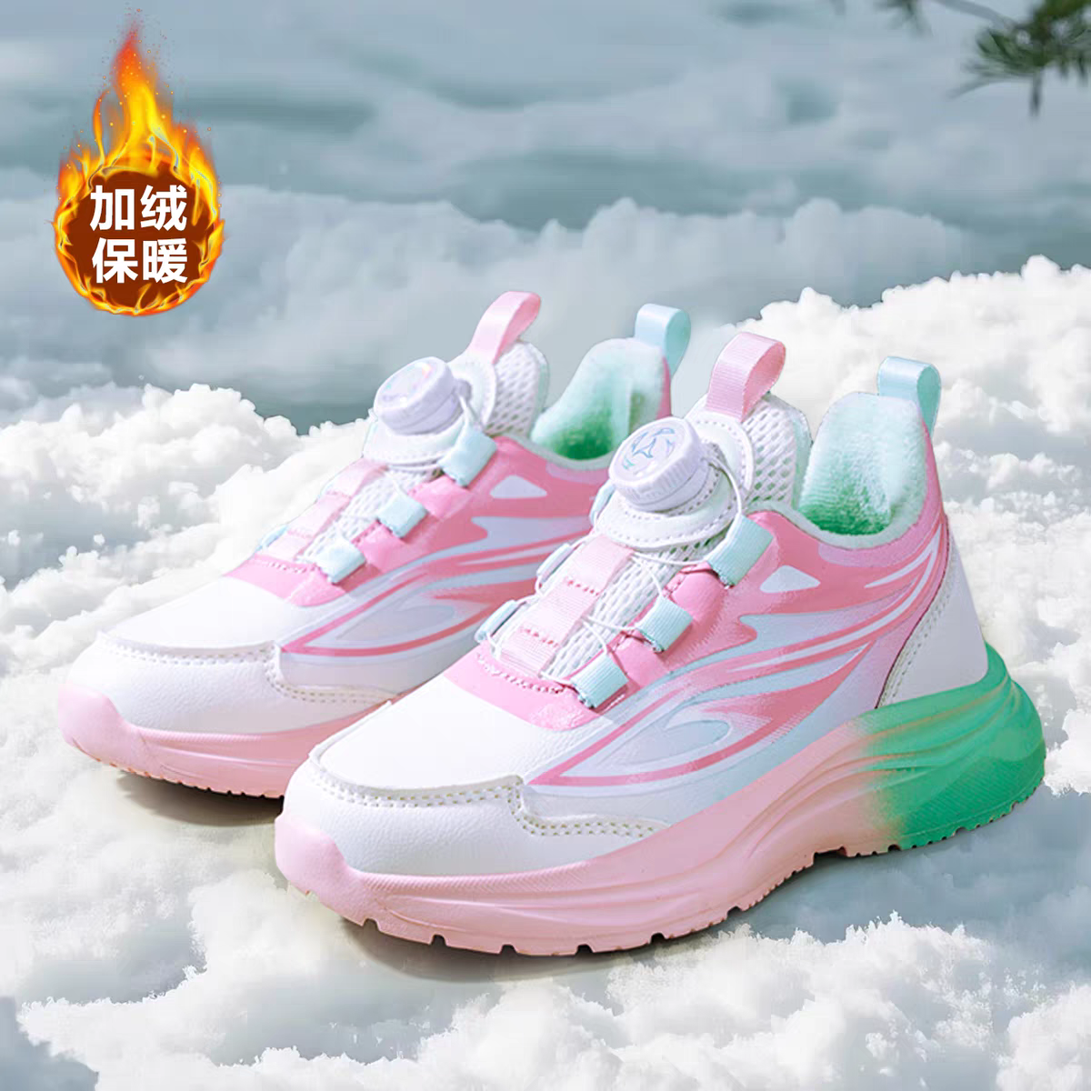 童鞋女童棉鞋2025新款冬季加绒保暖二棉鞋皮面防水防滑女孩运动鞋