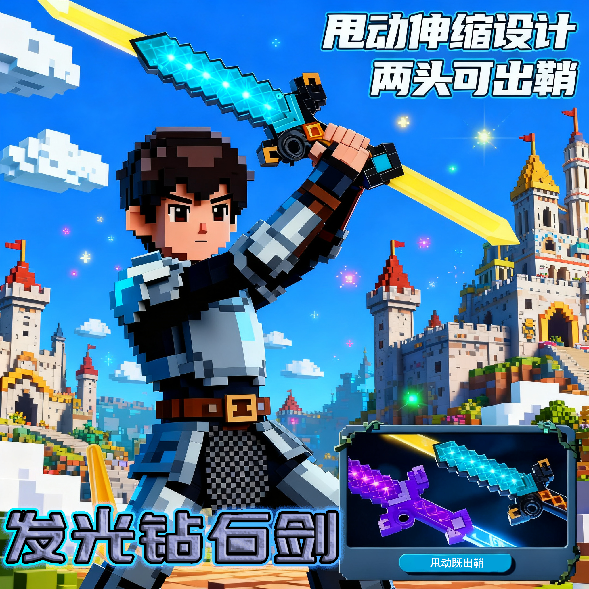 我的世界双头伸缩钻石剑儿童发光玩具激光剑男孩子光剑生日礼物