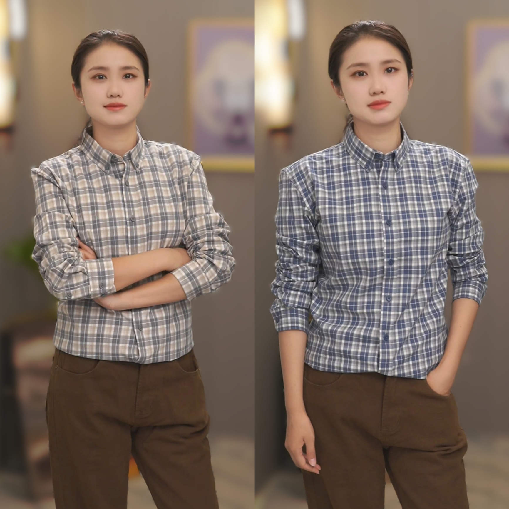 2025秋季纯棉长袖衬衫可机洗常规款男士日常时尚格子衬衣格纹