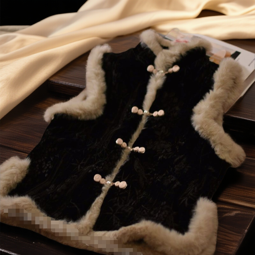 新中式马甲国风唐装复古黑色加绒无袖中式轻奢外套马夹冬款开衫女