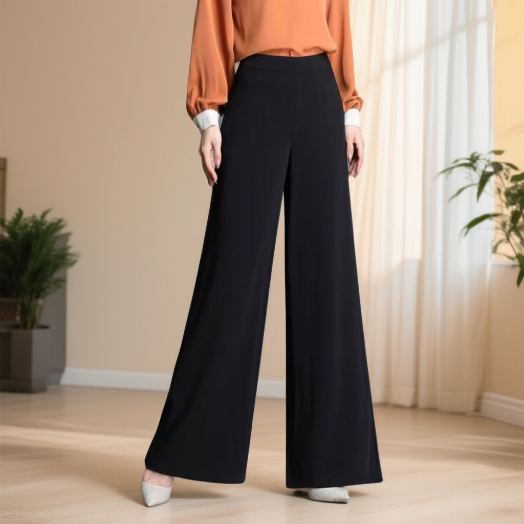 芦笙妹百搭时尚裤黑色高腰阔腿裤宽松加绒加厚秋冬款直筒阔腿裤