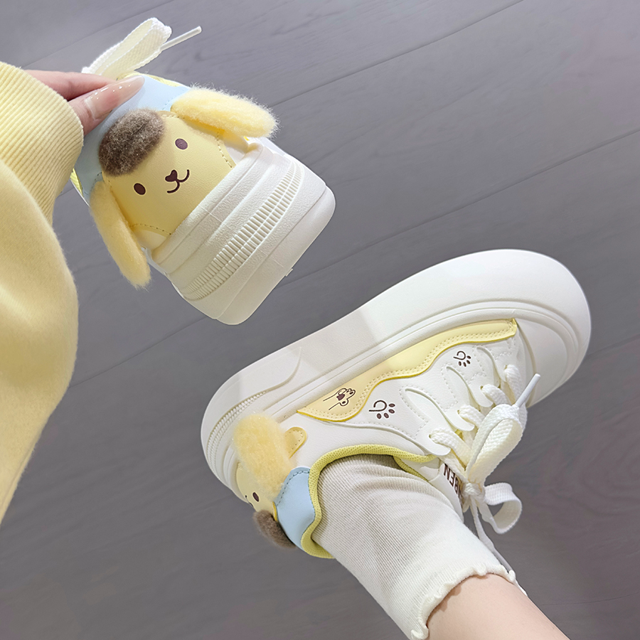 人本布丁狗小白鞋女款2025春秋透气厚底丑萌鞋子小众原创爆款板鞋
