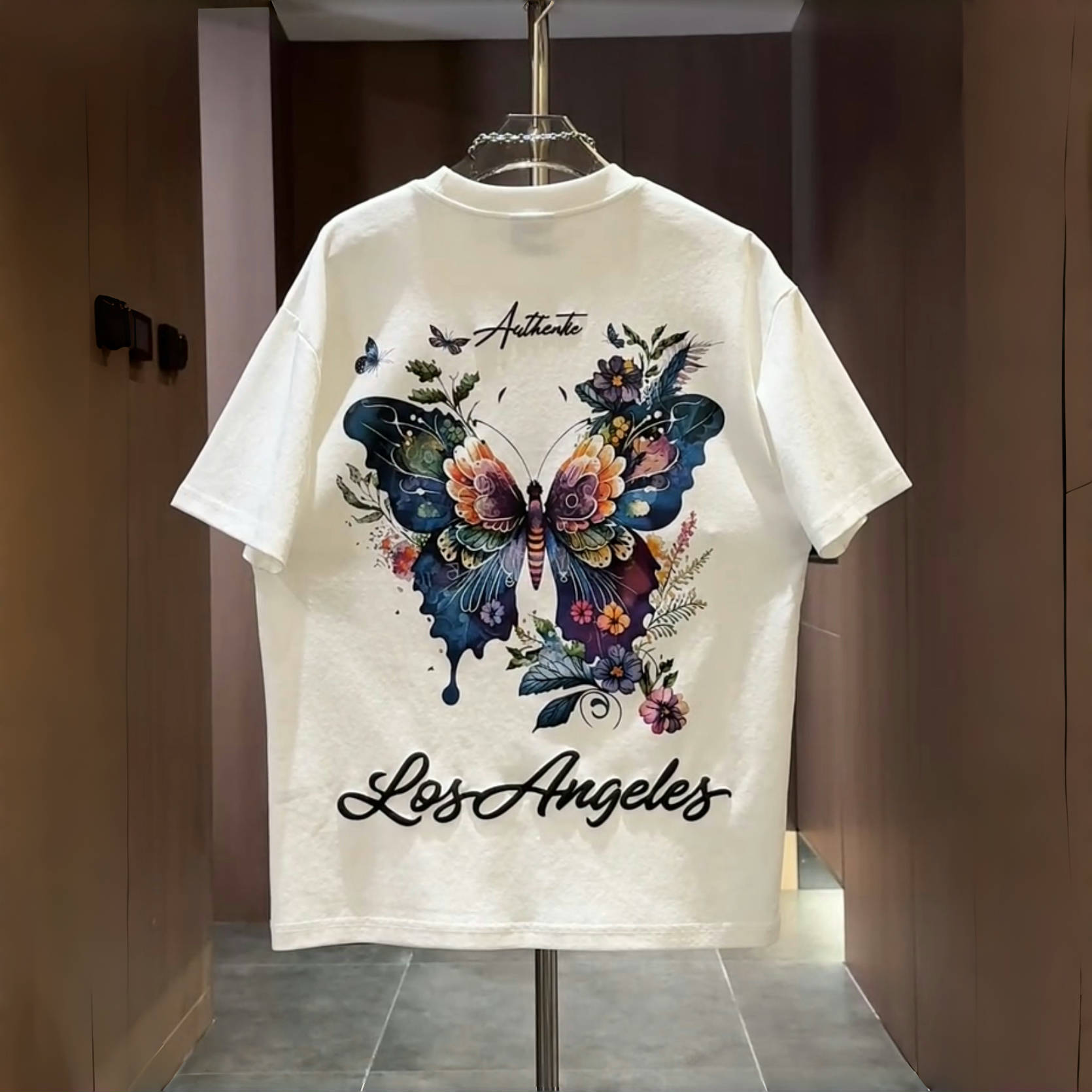 特大码300斤夏季新款彩绘蝴蝶印花短袖t恤男潮流时尚纯棉休闲上衣