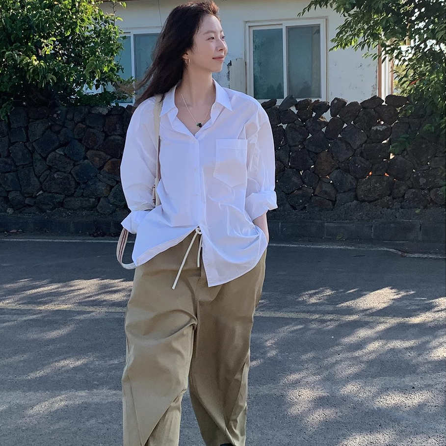 高端货~60支精梳进口纱极简纯棉白衬衫通勤宽松长袖口袋气质上衣