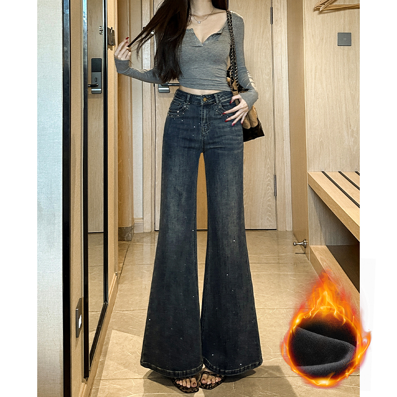 烫钻不贴腿微喇叭牛仔小个子女2025秋季新款高腰宽松喇叭裤设计感