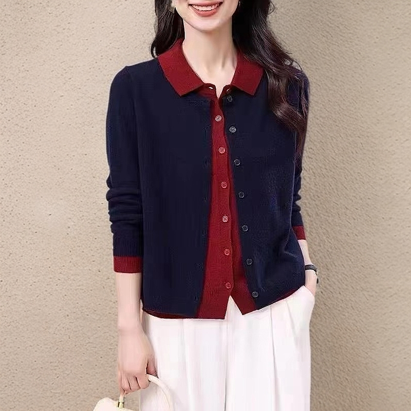 早春羊毛衫新款开衫假两件针织外搭毛衣宽松外套女大码专柜正品