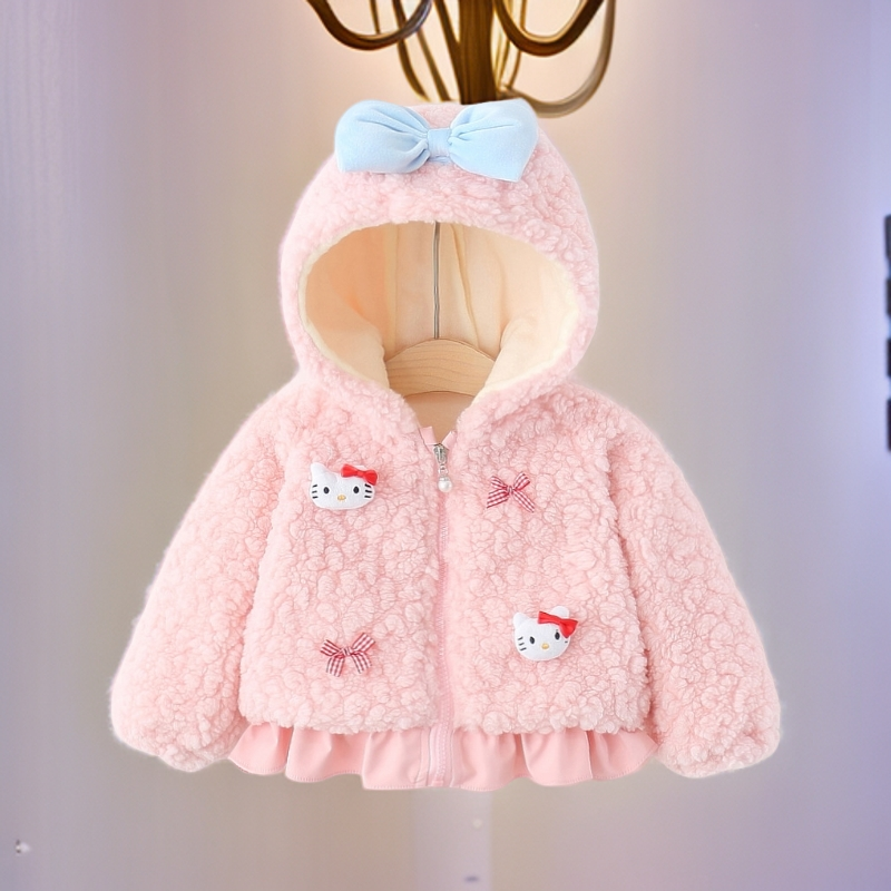 女童冬装加绒外套小童羊羔绒保暖上衣儿童女宝宝加厚外套毛毛衣