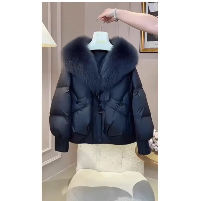 小个子黑色气质棉服加厚外套2025秋冬季新款棉衣大毛领棉袄上衣