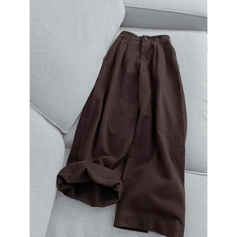 巨推荐！咖色直筒阔腿裤女2025秋季高腰遮跨梨形身材百搭休闲裤子