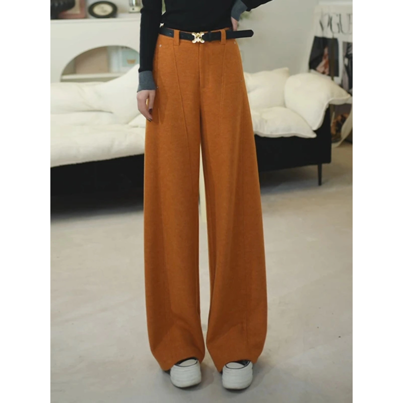 软糯美利奴绵羊毛阔腿裤女2025秋冬季加厚新款高腰显瘦直筒休闲裤