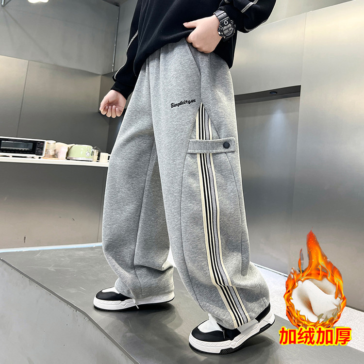 男童运动一体绒长裤2025秋冬季新款中大童运动裤卫裤外穿潮酷痞帅