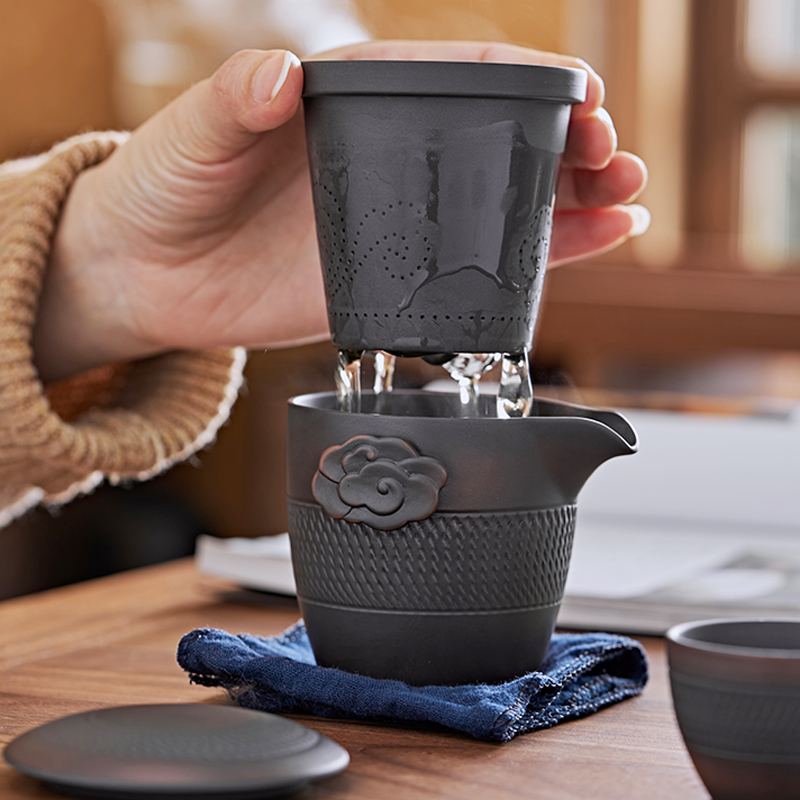 紫陶快客杯一壶二杯旅行茶具便携收纳包套装户外单人泡茶壶茶杯小