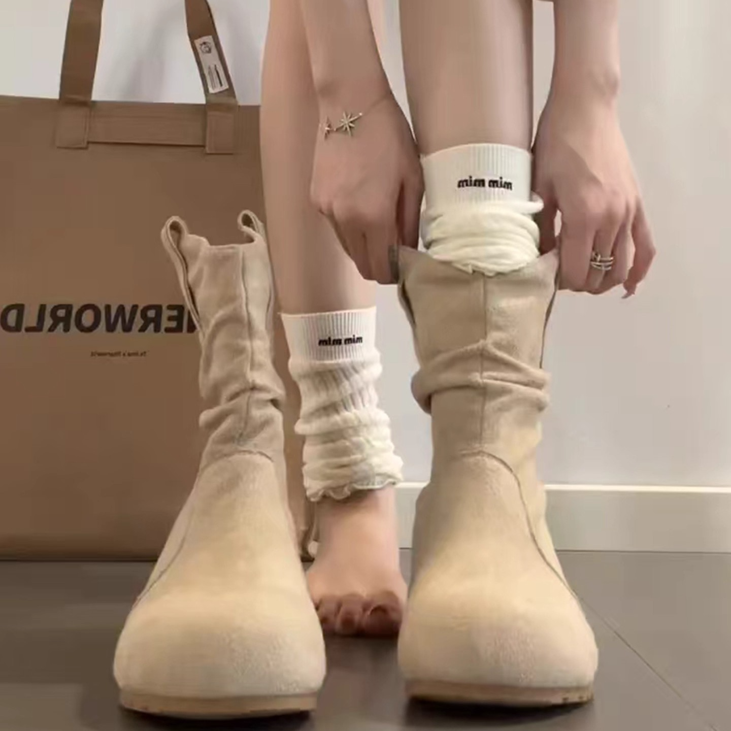 牛皮版~复古小短靴勃肯短靴女款丑萌堆堆靴2025年新款显瘦骑士靴