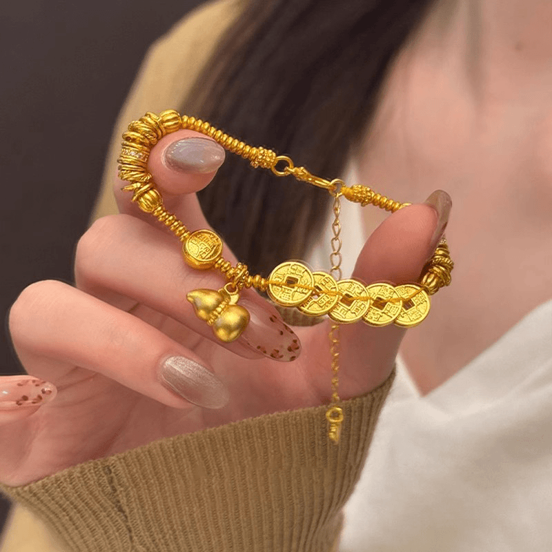合金手链 金色葫芦盘缠手链女款新款五帝钱币小众百搭高级感手饰