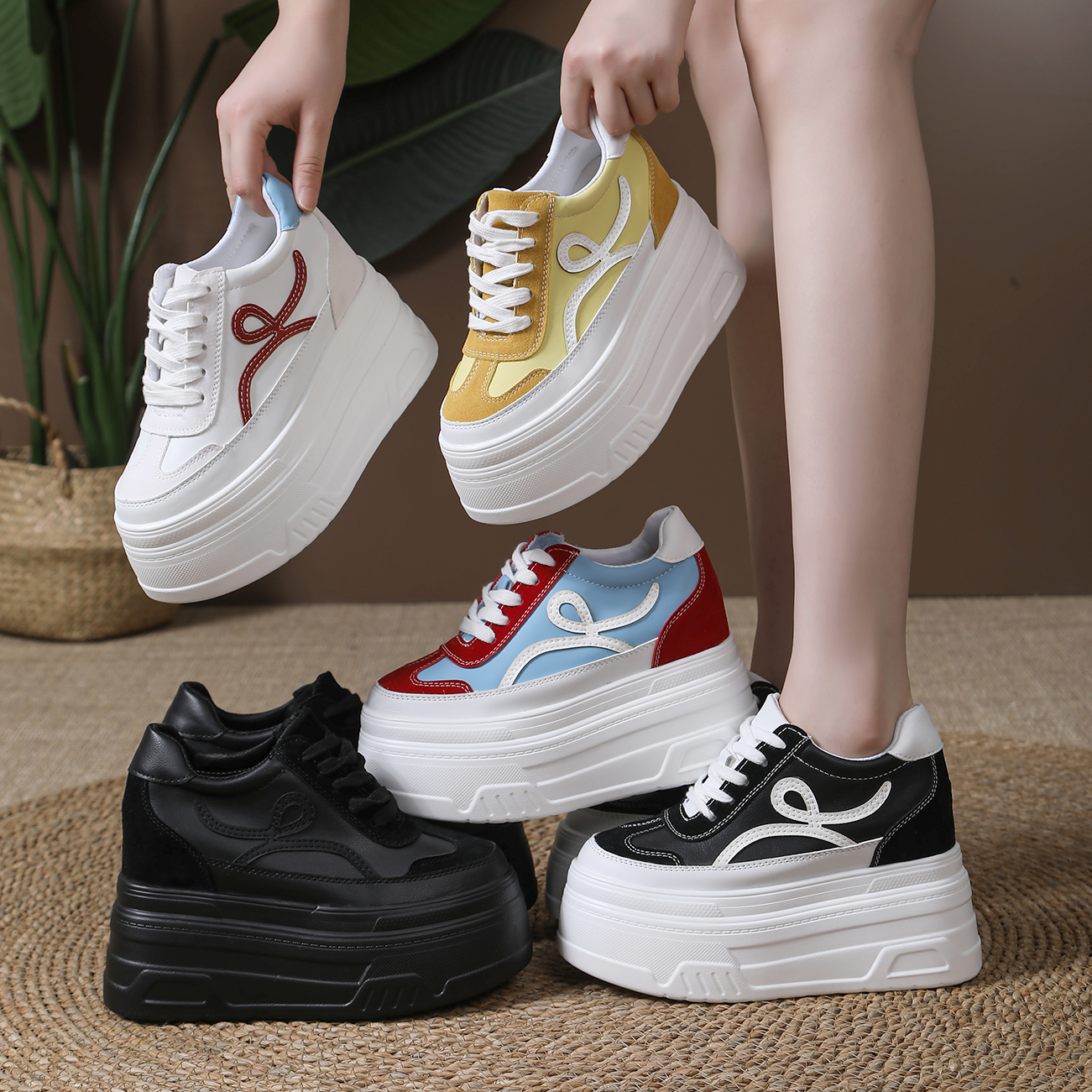 【跟高10厘米】厚底内增高小白鞋女鞋2025秋冬季新款时尚舒适休闲鞋