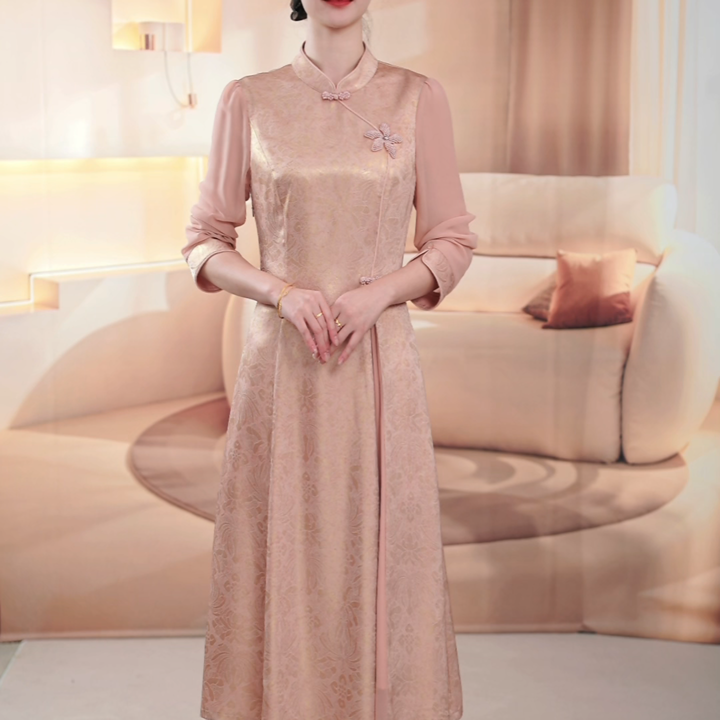 【亿沐阁女装】秋季新款优雅显瘦新中式气质减龄古典高贵大气连衣裙