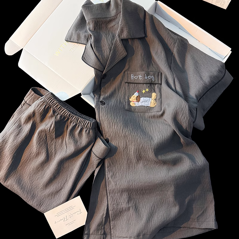 云朵棉卡通腊肠狗睡衣男士夏季短袖短裤薄款云朵棉家居服套装