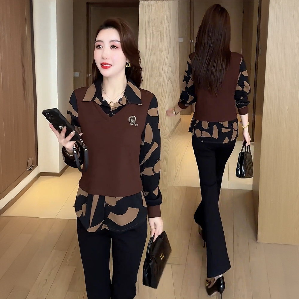 La babite时尚套装女2025秋新款显瘦舒适百搭衬衣微喇裤两件套