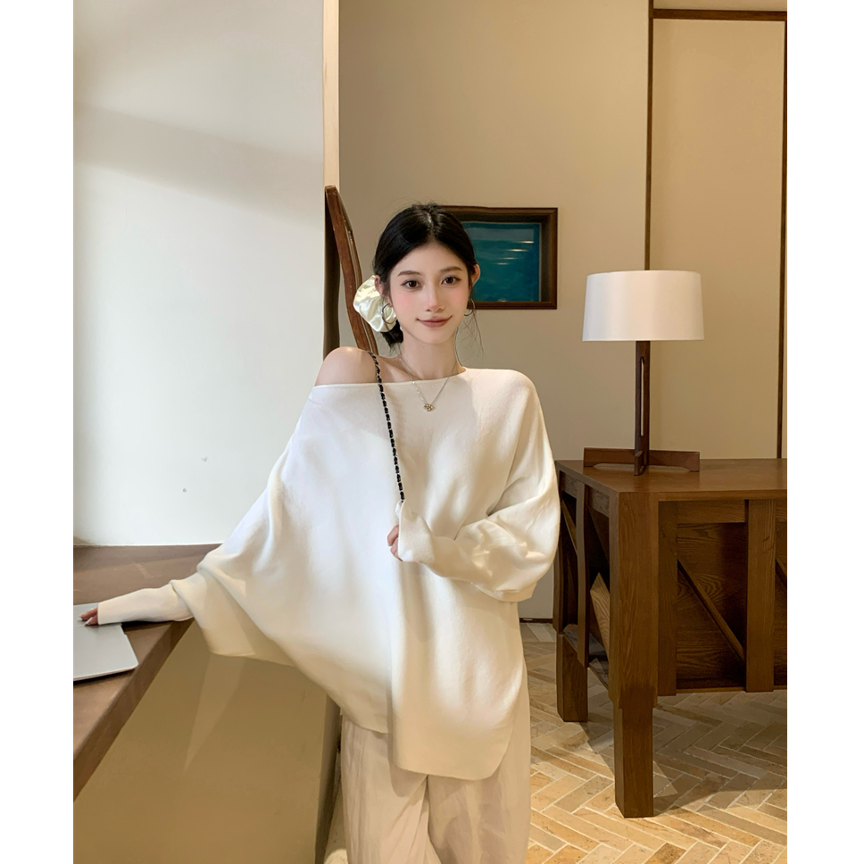 新款宽松蝙蝠袖毛针织女秋冬软糯慵懒感百搭上衣