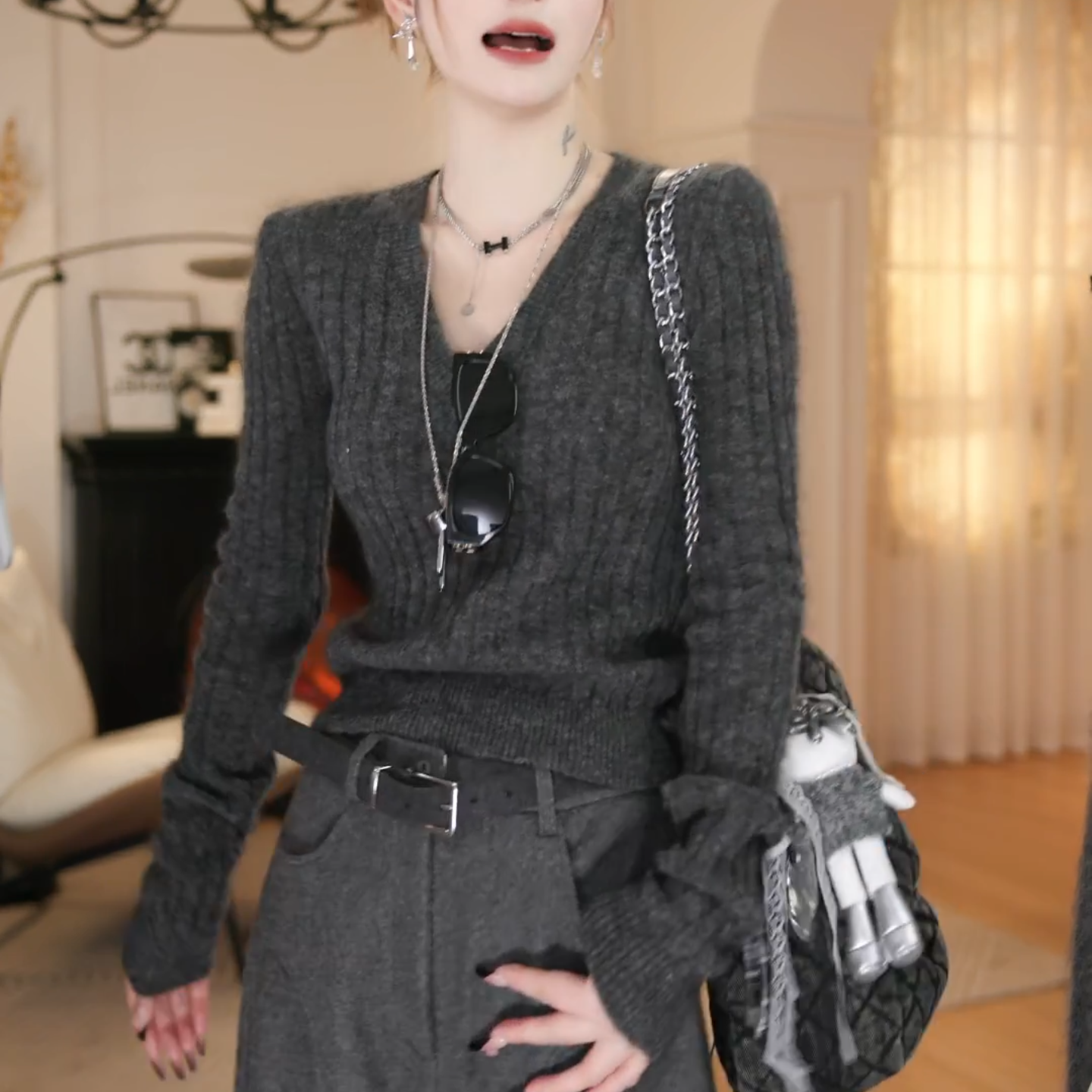 秋冬新款高级绒感厚针织衫打底衫显瘦修身简约百搭上衣LK2508819